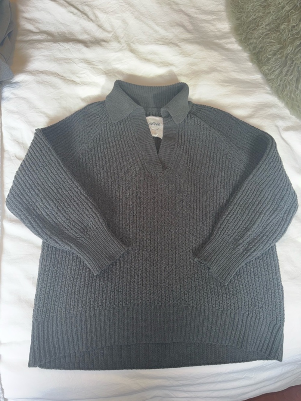 aerie Dark Gray V-Neck Collared Sweater